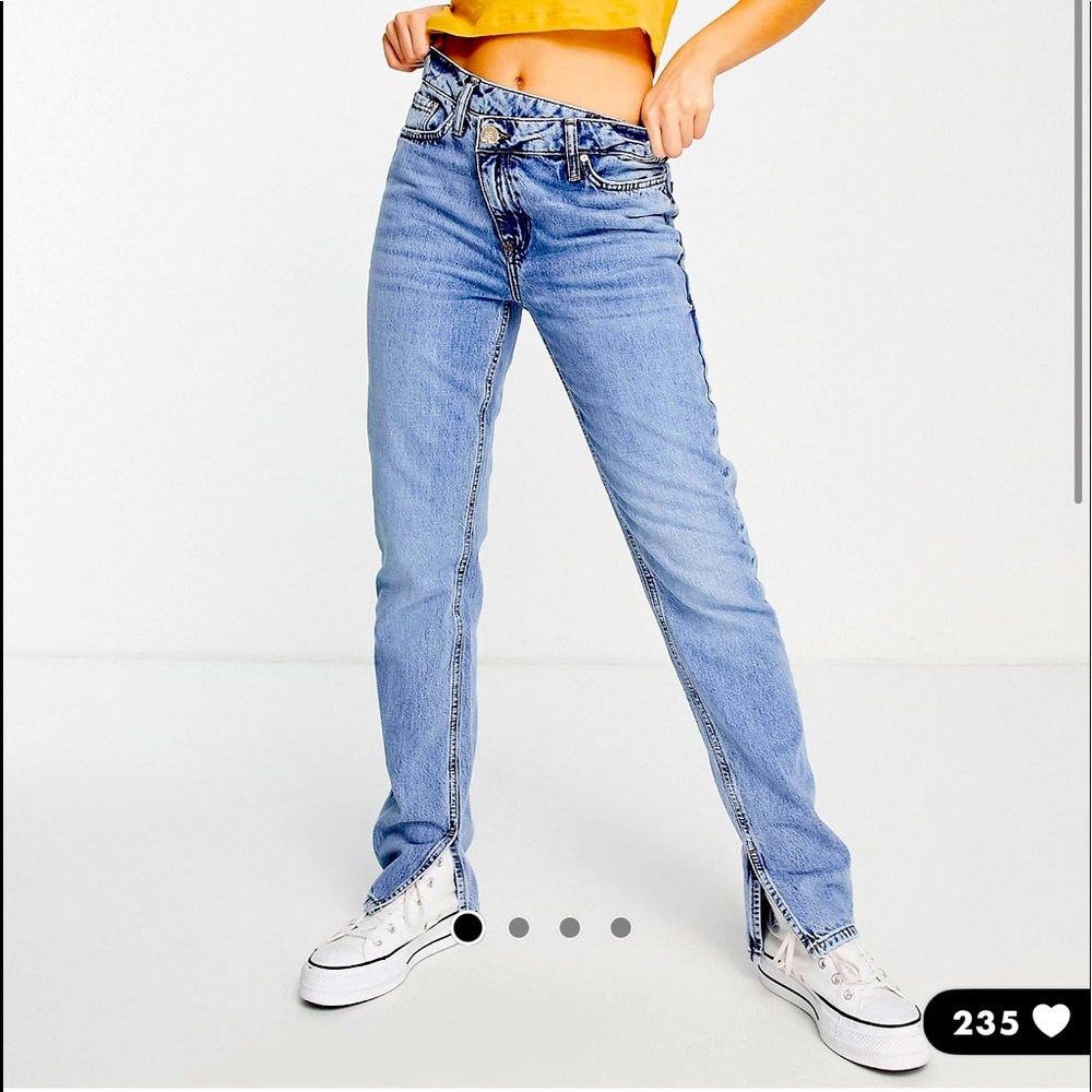 River Island high rise cross front straight Jean with split hem